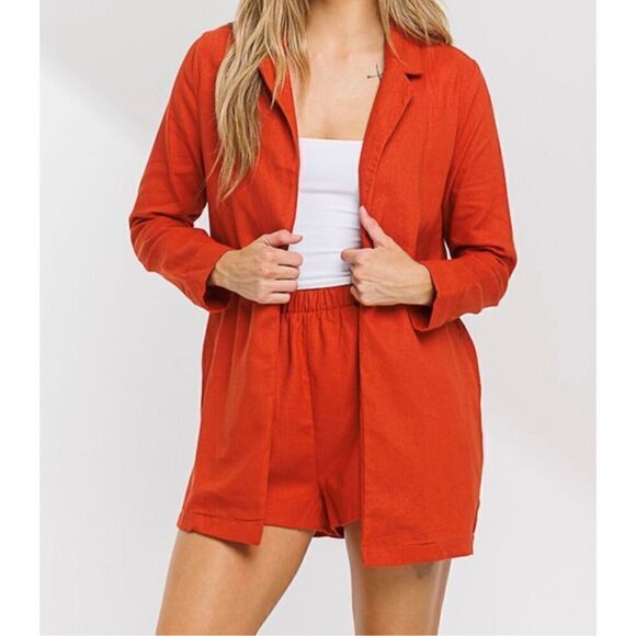 Rust Linen Blazer and Short Set - Picture 1 of 7